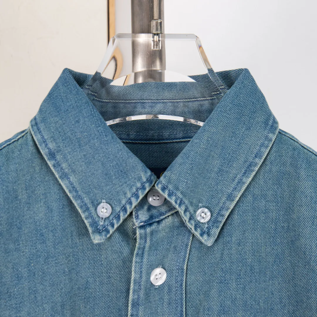 P300 zp version [exclusive supply] - Ralph Lauren/Ralph Lauren Four Seasons classic American retro Vintage style nostalgic washed red label denim long-sleeved shirt - 10X10 OE/super soft denim denim fabric ✅ - 100% restoration of workmanship, apricot three-strand washed thick thread ✅ - Custom dyed original transparent white buttons, size division ✅ - A versatile shirt that can be worn in all seasons, oversized version, translucent fading, can be worn alone It can also be worn as a layer as a coat or as an inner layer of a sweater. It has a slightly aged look and is washed and faded. It is naturally white. The upper body is retro and casual. It can save the mismatch. Color: Denim Blue Size: S M L XL Number: WW10741